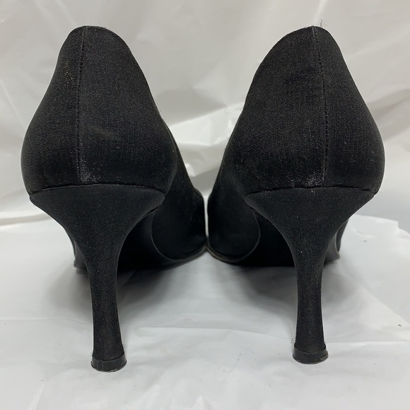 VERSANI Black Italian Made Fabric Heels with Leather Sole Size 7B - Picture 4 of 12